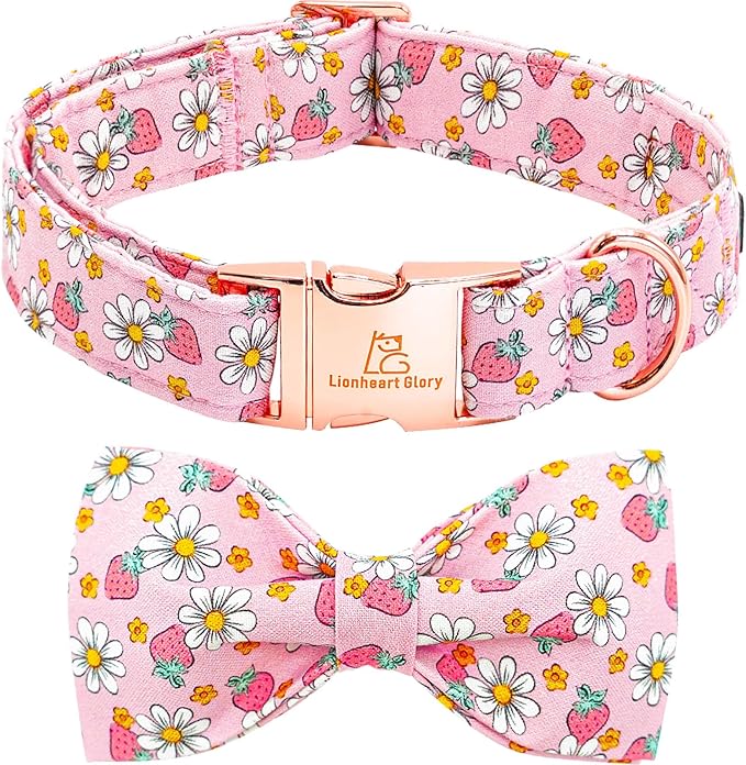 Lionheart glory Dog Collar Bow Collar Pink Dog Collar with Bow Tie Spring Summer Cute Collar Dog Female Soft Durable Adjustable Dog Collars for Small Dogs Pet Gift