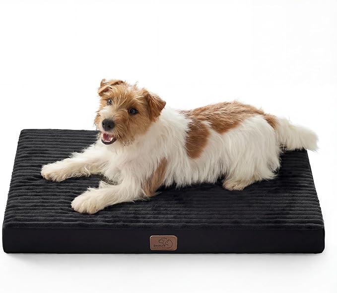 Bedsure ComfyFleece Dog Bed Medium Size Dog - Orthopedic Pet Beds with Removable Washable Cover, NOT Waterproof Egg Crate Foam Puppy Mat, Suitable for Pet Up to 35 lbs, 29"x18"x2.8", NOT for Chewers