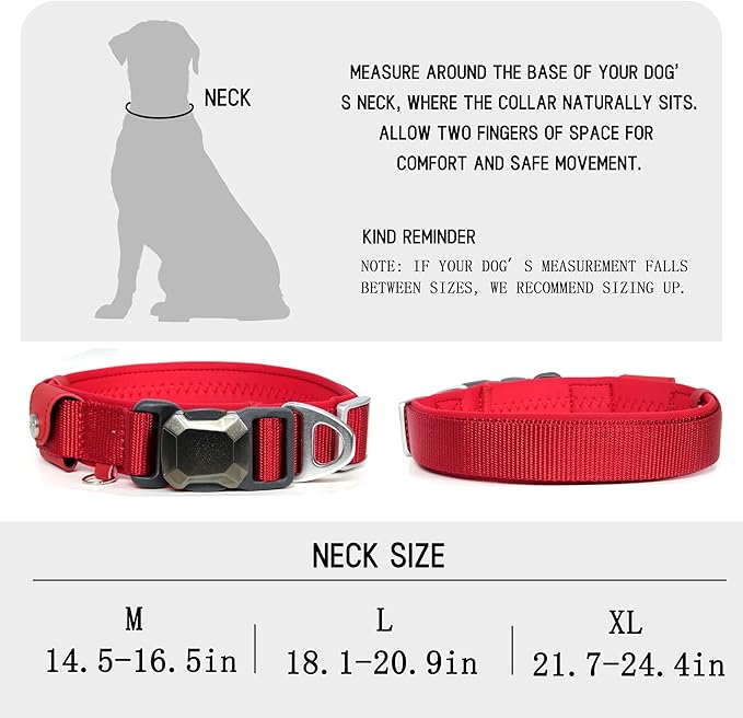 Upgraded Airtag Dog Collar, Adjustable Dog Collar with 450LB Escape-Proof Magnetic Buckle, Soft Anti-Wrinkle, Bite & Stain-Resistant Leather (Crimson Blaze, XL)