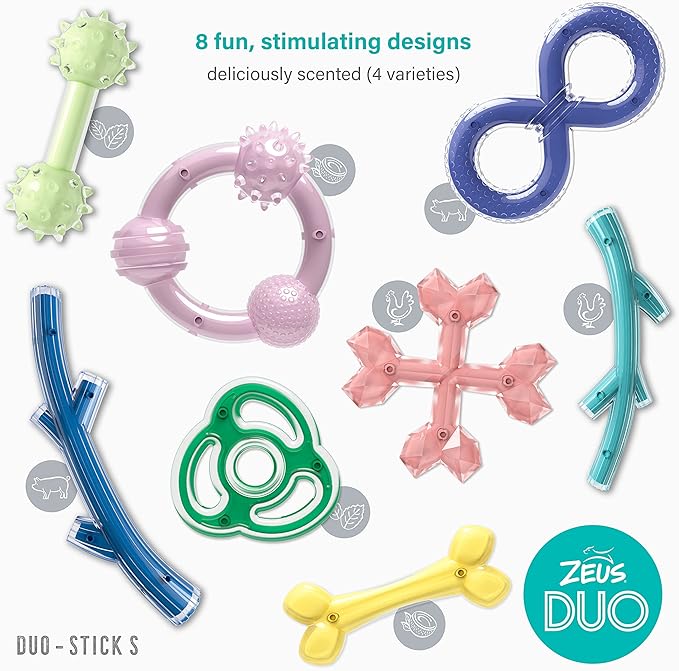 ZEUS Duo Stick Strong Dog Chew Toy for Active Chewers, Long Lasting Chicken Scent, Turquoise (96271)