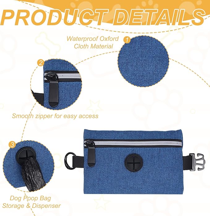 Dog Poop Bag Holder, Pet Waste Bag Dispenser Dog Treat Pouch with Zipper Oxford Cloth Portable Reusable Easy Cleanup(1Pcs, Navy Blue), Intended for Outdoor/Travel/Walking