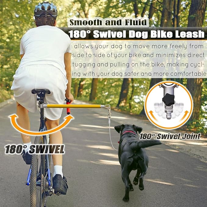 Hands-Free Bicycle Dog Leash for Medium & Large Dogs - 180° Rotating/Fixed Attachment, Shock-Absorbing Spring & Quick-Release Connector, Durable Cycling Leash for Safe, Smooth Rides with Pets (DBL-O)