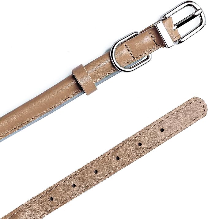 OOPSDOGGY Rolled Leather Dog Collar Reflective Roll Collars for Small Medium Large Dogs Puppy (Beige, XL, 17'' - 21'')