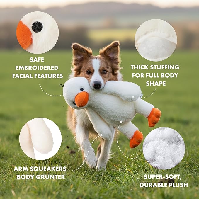Pet Lou 15" Colossal Duck Plush Dog Tough Toy, Durable Super-Soft Fabric Squeaky Interactive Toy for Aggressive Chewers, Heavy Duty Stuffed Dog Toy, Longest-Lasting