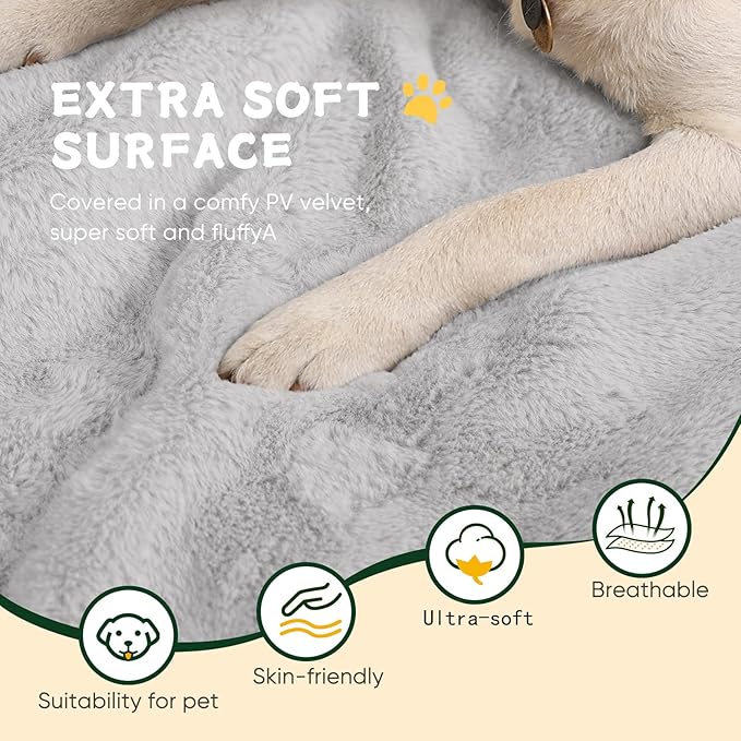Dog Crate Bed Washable, Plush Anti-Slip Kennel Pad with Soft Flat Cushioning, Home Crate Use, Travel, and Training in Metal or Plastic Dog Cages, 24 x 18 Inch, Grey