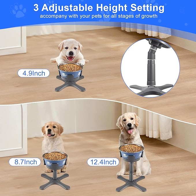 Dog Bowls Elevated Adjustable Stand, Raised Bowl with 3 Heights & Tilted Feeding Stand, Compatible with Various Bowls, for Medium & Large Breeds (2 Pack) Grey