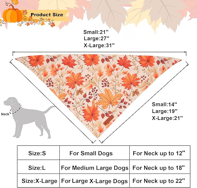 ADOGGYGO Fall Dog Bandana, Pumpkin Maple Leaf Autumn Thanksgiving Pet Scarf, Adjustable Fit Fall Bandanas for Small Dogs Pets (Small)