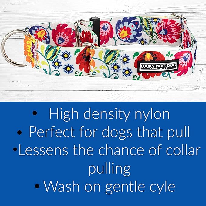 Lucky Love Dog Wide Martingale Dog Collar - No-Slip, Durable, & Soft Webbing 1.5 inch Martingale Collar for Dogs Male and Female - Ideal for Training & Walking - Ladybird, Medium