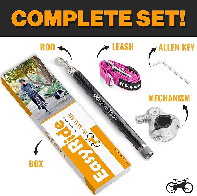 V2.0-180° Rotating Dog Bike Leash - with Shock Absorbers and Quick Attach Mechanism | Carbon Fiber | Detachable, Adjustable for The Smoothest Ride- Patent Pending (Magenta)