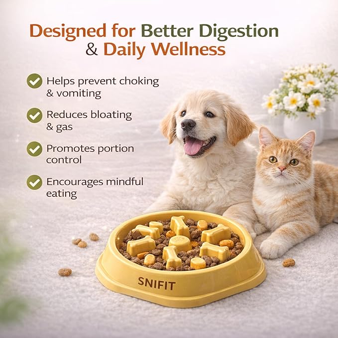 Slow Feeder Bowl for Small & Medium Cats & Dogs - Durable Slow Feeding Bowl with Non-Slip Base - Anti-Choking Puzzle Food Bowl for Dogs That Helps Mental Stimulation & Reduces Fast Eating-Green