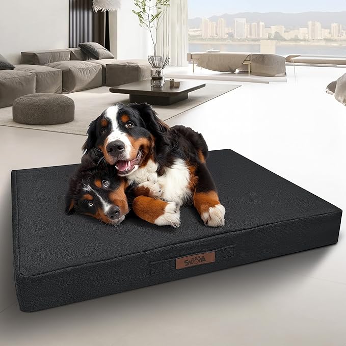 Sytopia Indestructible 50 Inch Orthopedic Waterproof Dog Crate Bed chew Proof for Extra Large Dogs, Removable Washable Cover, Egg Crate Foam Mat, Suitable for Dogs Up to 130 lbs, Dark Grey