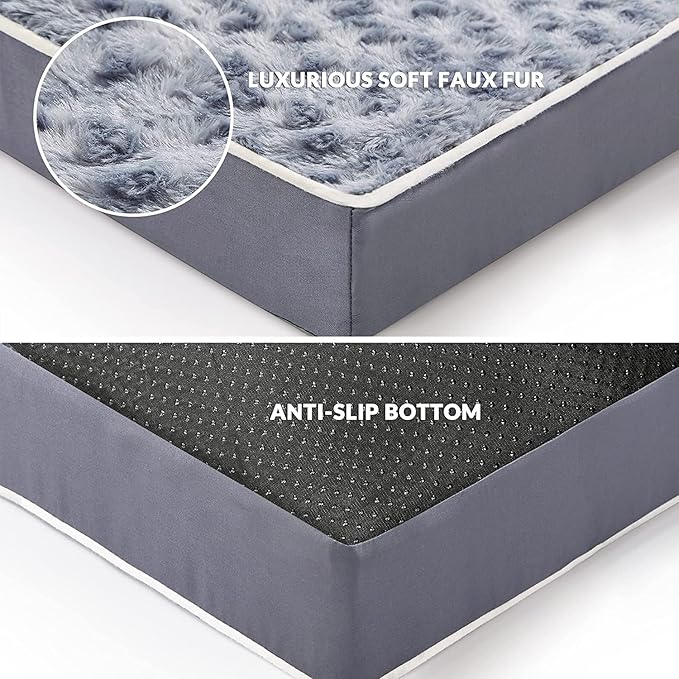 Figopage Orthopedic Dog Beds Large Sized Dog, Memory Foam Dogs Bed with Removable Cover, Washable Pet Mat Non-Slip Bottom, Waterproof Pet Crate Pad, 50×36, Grey