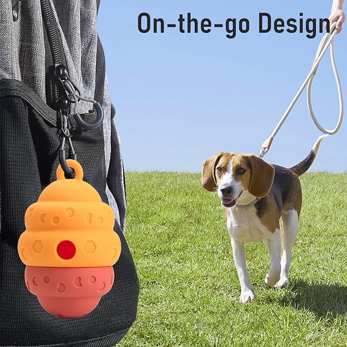 Dog Treat Dispensing Toy - Silicone Puppy Food Dispenser for Small Medium Dogs Puzzle Feeder Ball Interactive Toys & Enrichment Mental Stimulation Topple Outdoor Training Travel Honeycomb Yellow
