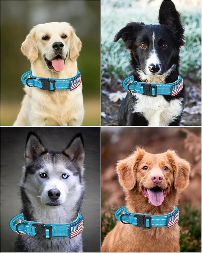 AUBELL Reflective Tactical Dog Collar,Adjustable Military Heavy Duty K9 Collars with Handle and Quick Release Metal Buckle Great for Extra Large Dogs, with Airtag Case and 2 Patches (Blue,XL)