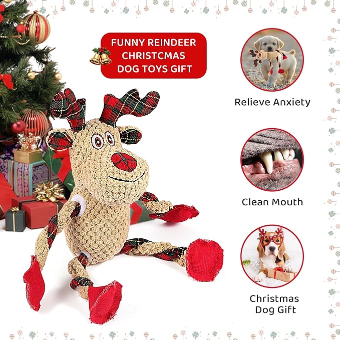 Christmas Dog Toys for Small Medium Large Dogs, Squeaky Plush Chew Toys with Squeaker & Crinkle - Tough Durable Lambchop Stuffed Animal, Puppy Stocking Stuffers (Light Brown)