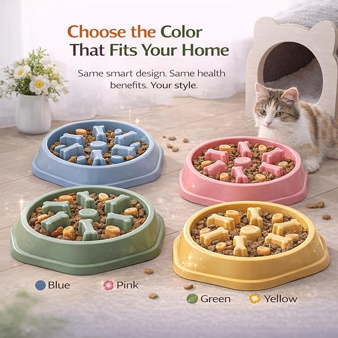 Slow Feeder Bowl for Small & Medium Cats & Dogs - Durable Slow Feeding Bowl with Non-Slip Base - Anti-Choking Puzzle Food Bowl for Dogs That Helps Mental Stimulation & Reduces Fast Eating-Green