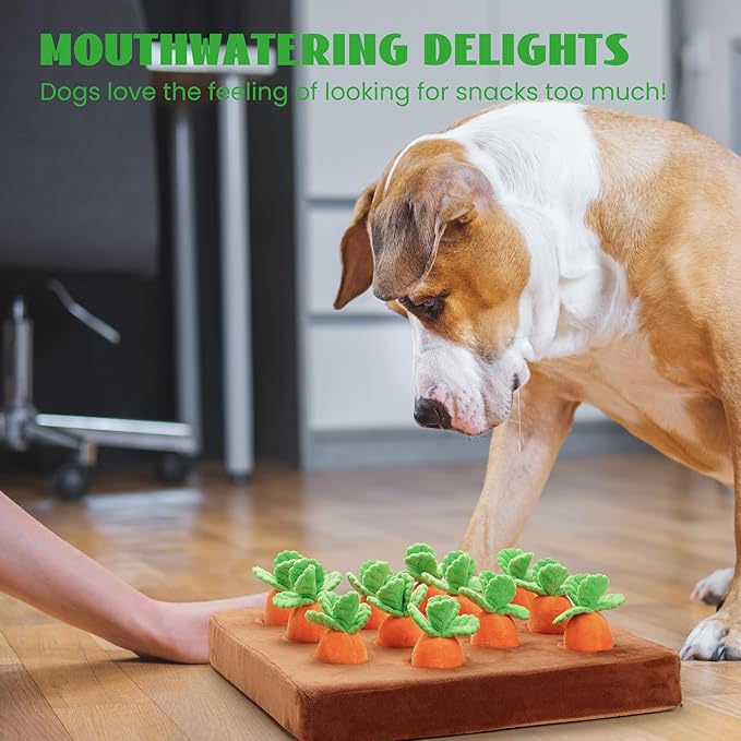 Nocciola Enrichment Carrot Dog Toys, 12PC Carrots & Farm Snuffle Mat for Hide and Seek Snuffle Toys for Small and Medium Dogs, Easter Dog Toy