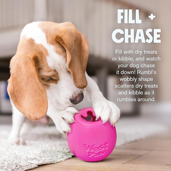 WEST PAW Zogoflex Rumbl Treat-Dispensing Dog Toy – Interactive Slow-Feeder Chew Toys for Dogs – Dog Enrichment Toy – Dog Toy for Moderate Chewers, Fetch, Catch – Holds Kibble Treats (Aqua Blue, Small)