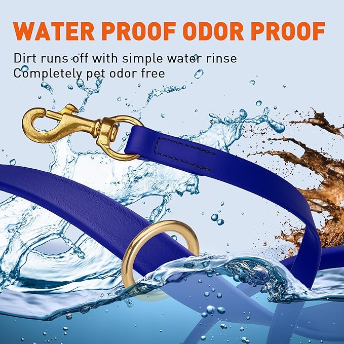 Viper Biothane K9 Working Dog Leash Waterproof Lead for Tracking Training Schutzhund Odor-Proof Long Line with Solid Brass Snap for Puppy Medium and Large Dogs 6ft, Blueberry Royal
