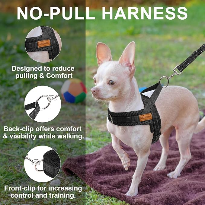 BEAUTYZOO No Pull Dog Harness Medium Sized Dog, Breathable Mesh Padded Dog Harness and Leash Set, Adjustable Reflective Escape Proof Dog Vest Harnessss Quick Fit for Training Walking, Black M