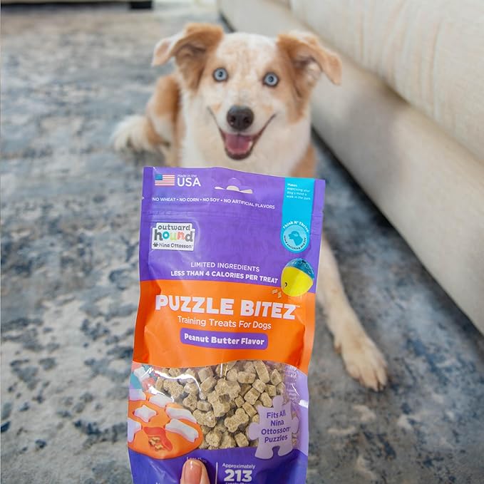 Outward Hound by Nina Ottosson Puzzle Bitez USA Made Dog Treats, Peanut Butter Flavor, Bite-Sized Training Reward and Interactive Puzzle Toy Treats, 7.5oz