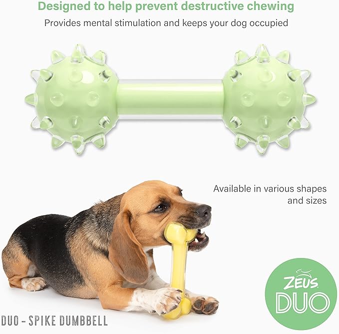 ZEUS Duo Spike Dumbbell Strong Dog Chew Toy for Active Chewers, Long Lasting Mint Scent