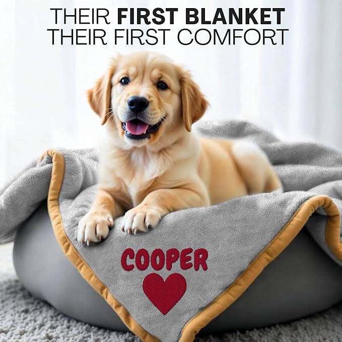 Personalized Puppy Blanket – Custom Embroidered Dog Blanket with Name & Birth Date – Soft New Puppy Gift – Keepsake for Dog Lovers, Pup Moms & New Pet Owners - Gray