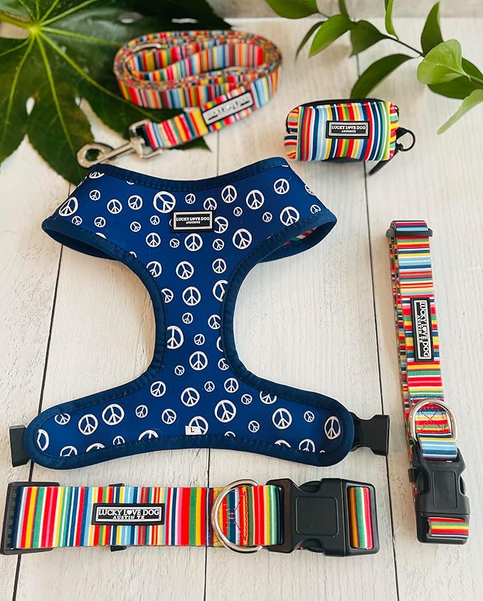Lucky Love Dog Wide Dog Collar - Adjustable, Durable, Soft Webbing, & Comfortable 1.5 inch Wide Collar for Dogs Male and Female with Strong Buckle - Hippie, X-Large