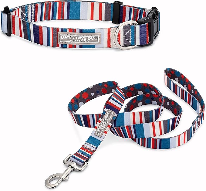 Lucky Love Dog - Adjustable Dog Collar and Leash Set with Easy Click Buckle for Small Dogs, Durable, & Comfortable Collar for Male & Female Dogs, Puppies & Adult Ones - Linus Combo, Small