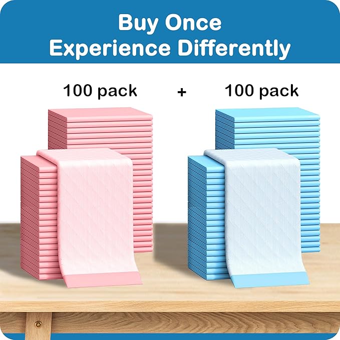 MoMoCo Puppy Pads 23″×23″ Disposable Dog Pee Pads Super Absorbent, Leak-Proof Puppy Training Potty Pads, 200-Count Value Pack (100 Blue + 100 Pink)
