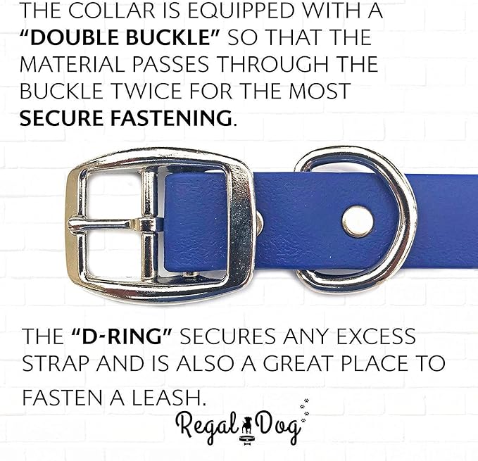 Regal Dog Products Medium Blue Waterproof Dog Collars with Custom Engraved Name Plate | Vinyl Coated, Anti, Easy to Clean Personalized Biothane Dog Collar - Other Sizes for Small & Large Dogs