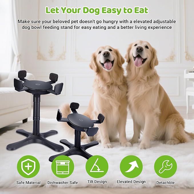Dog Bowls,Elevated Adjustable Dog Bowl Stand with 3 Heights & Tilted Feeding Design, Raised Stand Compatible with Medium & Large Breeds(with Stainless Steel Bowls-Black)