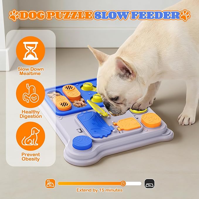 Interactive Dog Toys Slow Feeder, Dog Puzzle Toy for IQ Training & Mental Stimulation, Easy to Clean Detachable Tray Non-Slip Base, Enrichment Toys for Small Medium Dogs, Blue