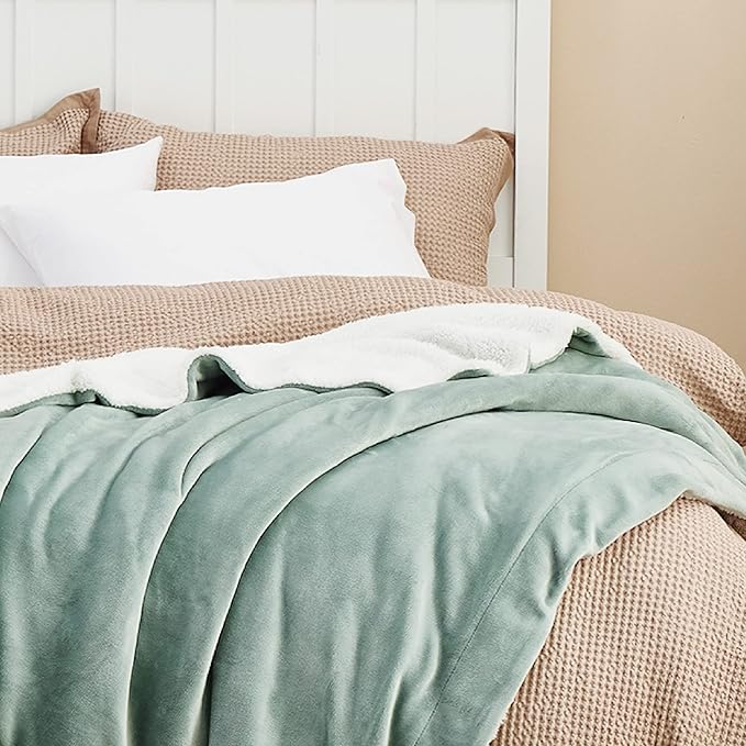 Bedsure GentleSoft Sherpa Fleece Twin Size Blanket for Couch, Non-Heated, Thick and Warm Throw for Women and Men, Soft Fuzzy Plush Twin Blanket for Winter, Sage Green, 60x80 Inches