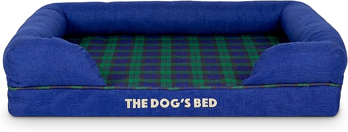 The Dog’s Bed Orthopedic Memory Foam Dog Bed with Bolsters, Oxford Fabric, Black Watch Tartan, Medium