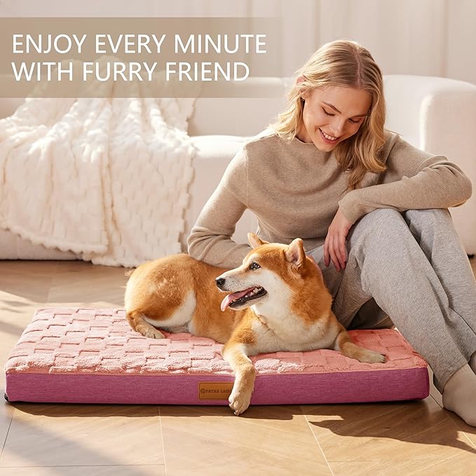 Patas Lague Orthopedic Jumbo Dog Bed for Extra Large Dogs 56''X40'', Waterproof Soft Warm Comfortable Egg Crate Foam Jumbo Pet Beds Mat with Removable Washable Cover and Nonskid Bottom, Pink