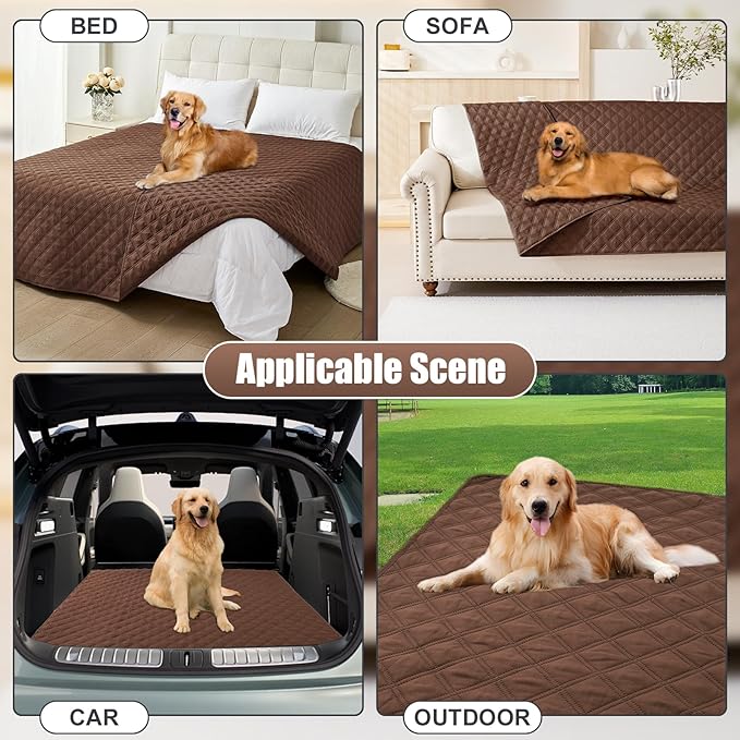 Smiry Waterproof Dog Bed Cover Pet Blanket, Soft Washable Dog Blanket for Furniture Bed Couch Sofa Reversible, Checkered (68"x82", Brown/Brown)