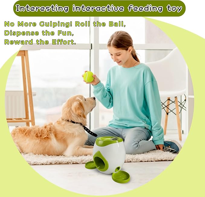 ABULL Interactive Dog Puzzle Toy - Drop The Ball to Get Treats, 2-in-1 Treat Dispenser & Slow Feeder for Healthy Eating, Keep Them Busy and Stop Boredom, Fun and Durable for All Breed (Green)