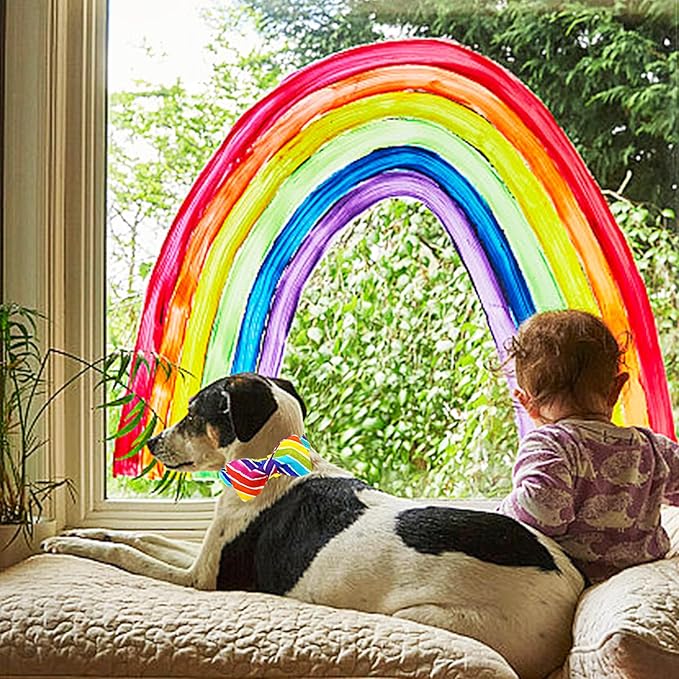 Lionheart glory Rainbow Dog Collar with Bowtie Colorful Summer Dog Bow Collars Heavy Duty Adjustable Pride Collars for Small Dogs Pet Gift Holiday
