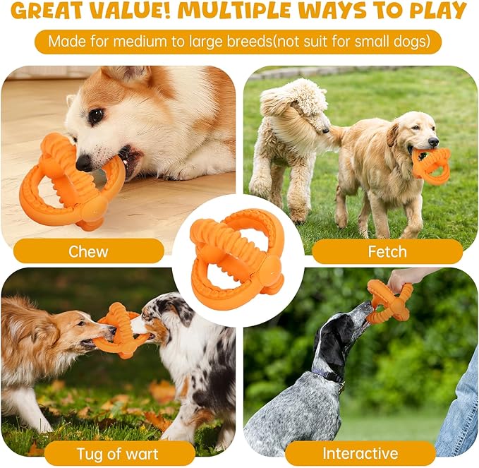 Dog Toys for Aggressive Chewers Indestructible Dog Toys Durable Dog Chew Toys for Large/Medium Breed, Real Bacon Flavored Best Dog Toys to Keep Them Busy (Large, Turkey)