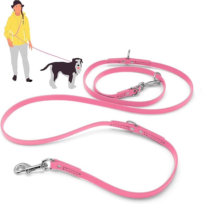 Jelly Pet Multi-Purpose European Style Leash l Made in America l Stronger Than Leather l Waterproof and Easy to Clean (5/8", Neon Pink)
