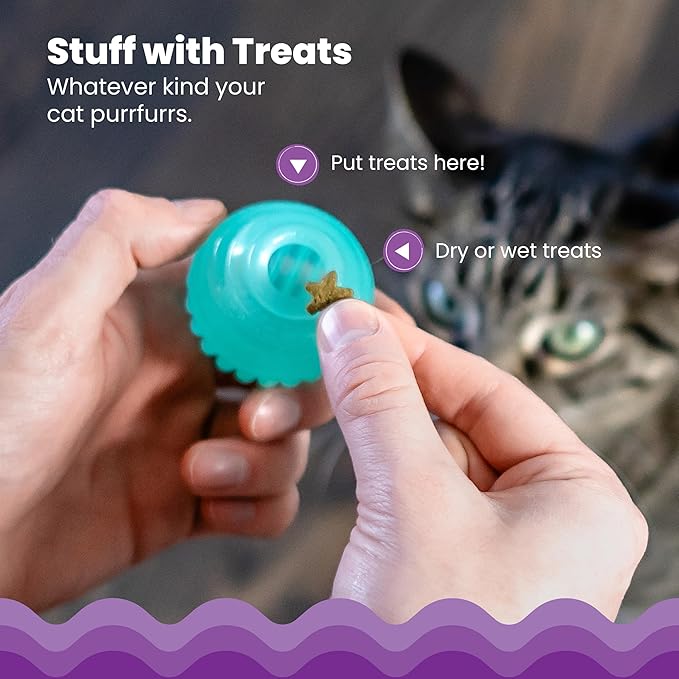 Catstages Ball Treat Stuffer Cat Toy – Interactive Treat Dispensing Ball for Cats, Mental Stimulation & Physical Exercise, Soft & Durable, Green