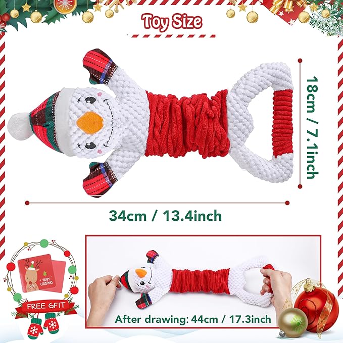 Newget Dog Plush Squeak Toy, Durable, Christmas Snowman, Medium, Large, Small Dogs, Puppy Teething, Indoor, 1 Count