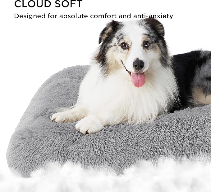 Bedsure Washable Large Dog Bed for Crate, Faux Fur Dog Crate Pad for Large Breed, Plush Soft Comfort Dogs Sleeping Mat, Anti-Slip Pet Kennel Pad, 35" x 23", Grey