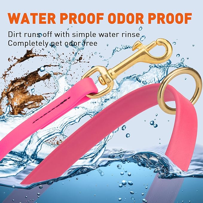 Viper Biothane K9 Working Dog Leash Waterproof Lead for Tracking Training Schutzhund Odor-Proof Long Line with Solid Brass Snap for Puppy Medium and Large Dogs 6ft, Passionfruit Pink