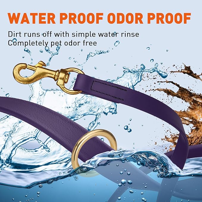 Viper Biothane K9 Working Dog Leash Waterproof Lead for Tracking Training Schutzhund Odor-Proof Long Line with Solid Brass Snap for Puppy Medium and Large Dogs 6ft, Violet Purple