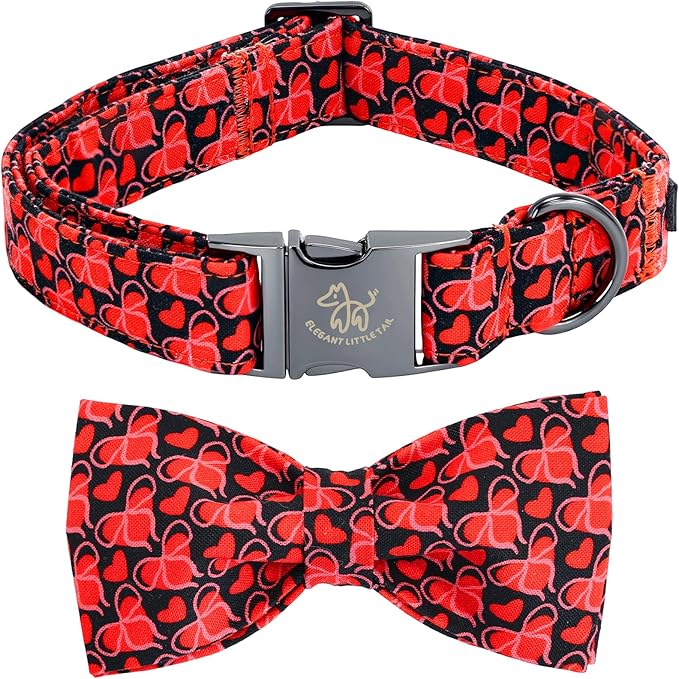 Elegant little tail Valentine's Dog Collar - Red Heart Dog Collars Bowtie Pet Collars with Sturdy Metal Buckle Puppy Adjustable Collar for X-Large Dogs