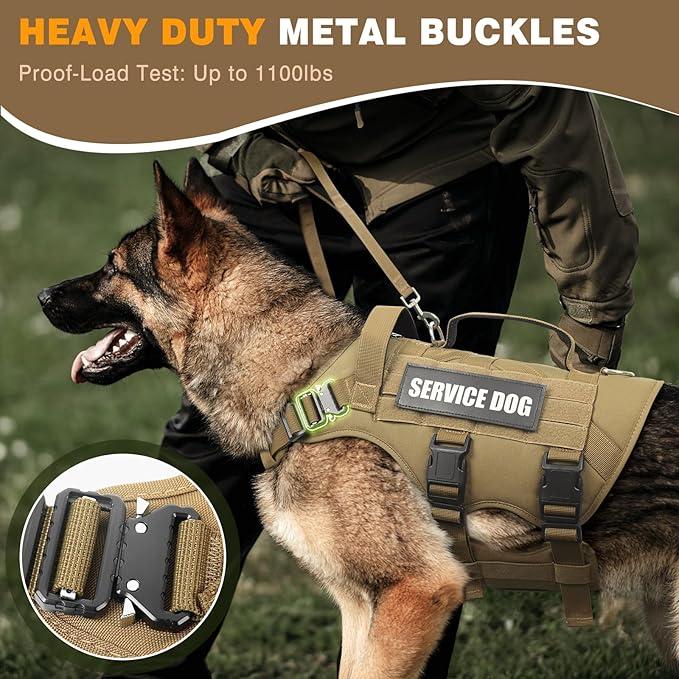 WINSEE Service Dog Vest Harness for Medium Dog, Tactical Working MOLLE Vest with 10 Pet Patches, No Pull Heavy Duty Harness for Training Walking