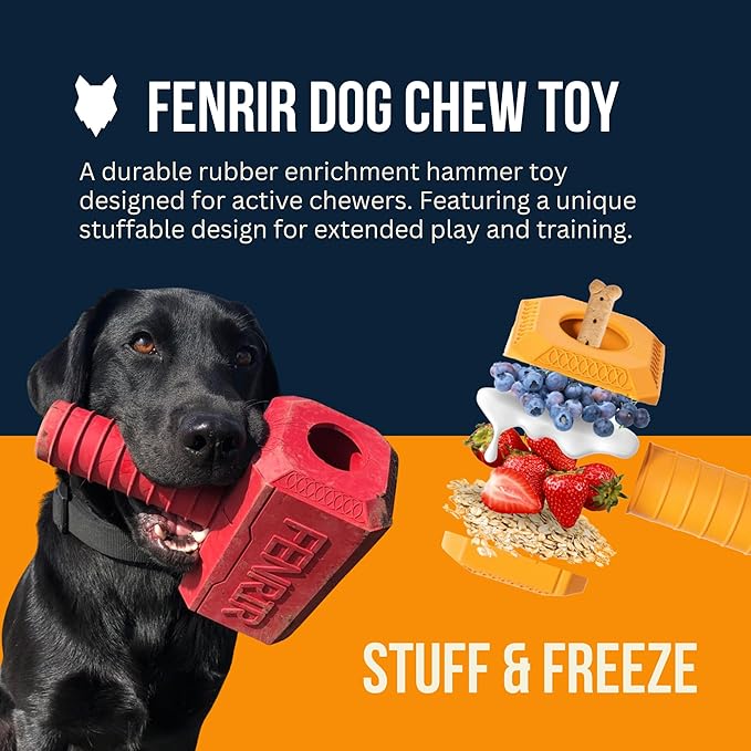 Fenrir Hammer Dog Chew Toy Strong Rubber Stuffable Enrichment Toy for Chewers (Blue, Medium)
