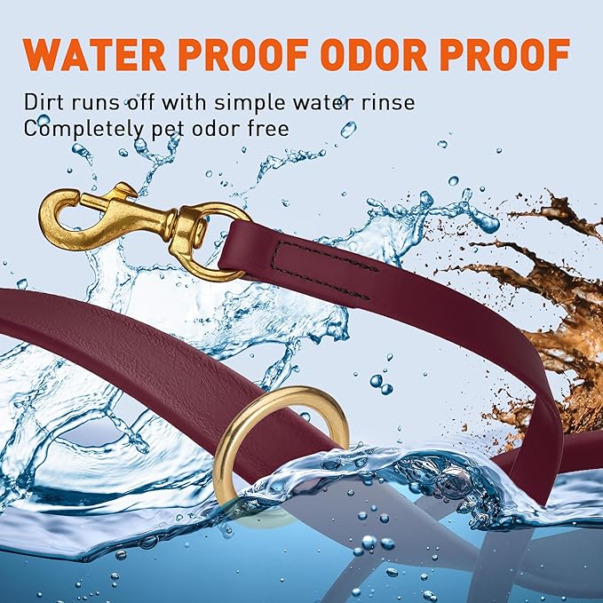 Viper Biothane K9 Working Dog Leash Waterproof Lead for Tracking Training Schutzhund Odor-Proof Long Line with Solid Brass Snap for Puppy Medium and Large Dogs 6ft, Merlot Burgundy